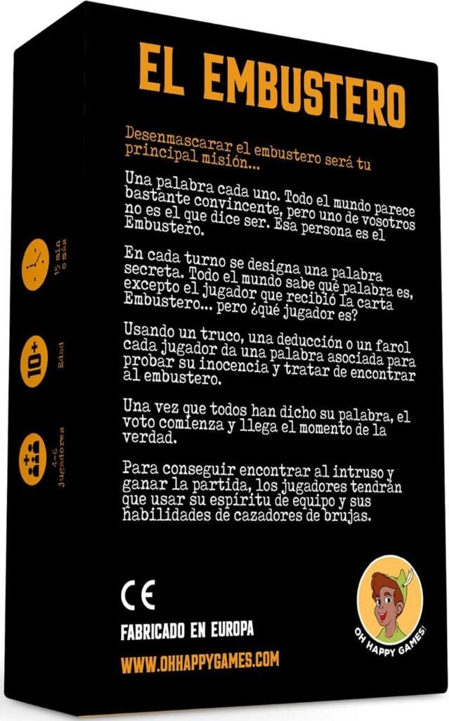 Caja del juego de mesa El Embustero, mostrando las instrucciones del juego