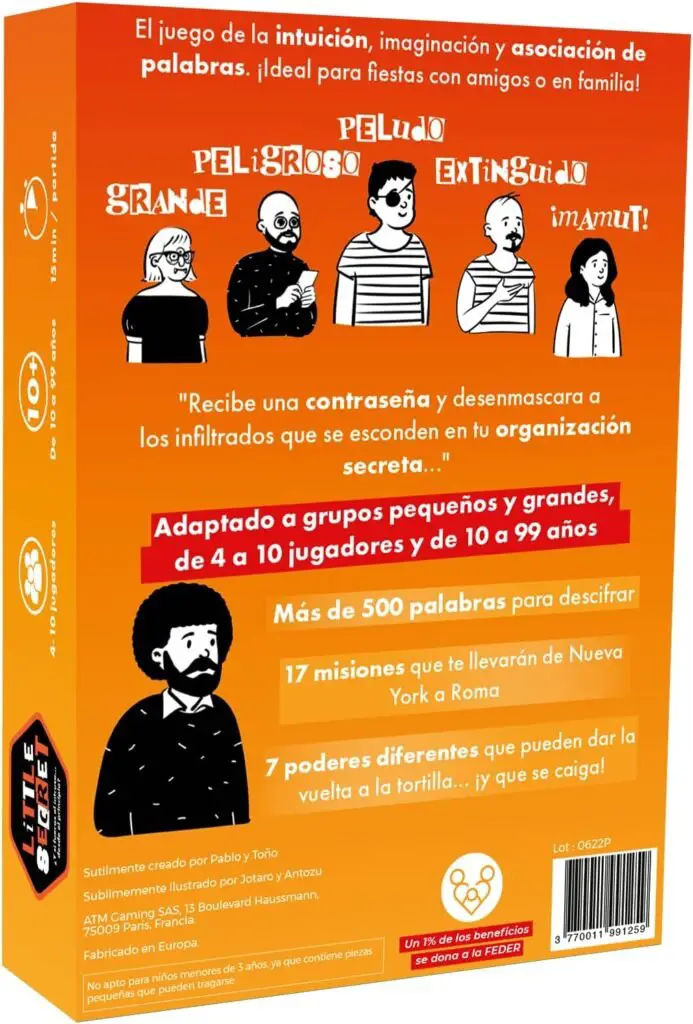 Reverso de la caja del juego de cartas Little Secret